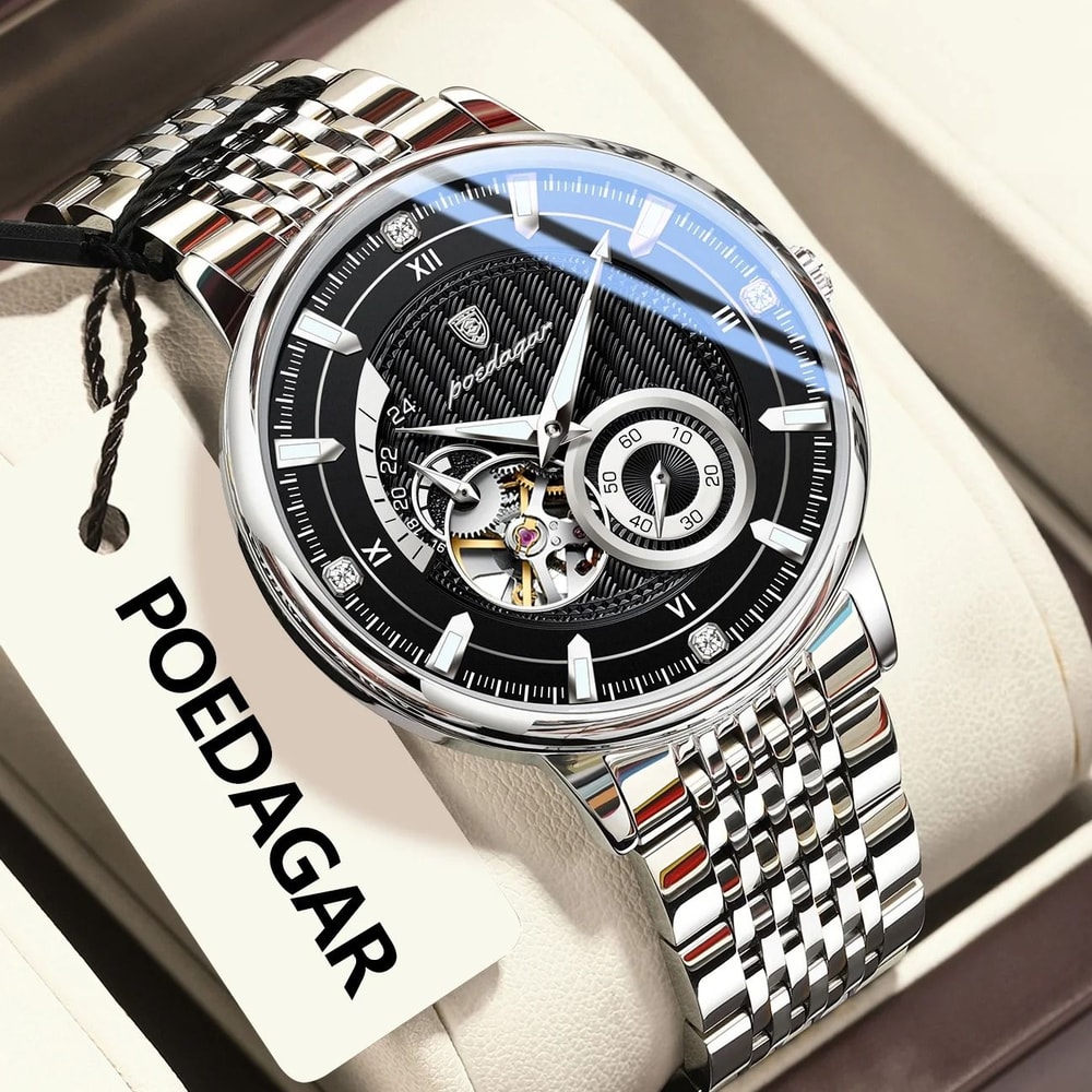 Hollow Tourbillon Mechanical Watch Luxury Luminous Automatic Stainless Steel Timepiece 12