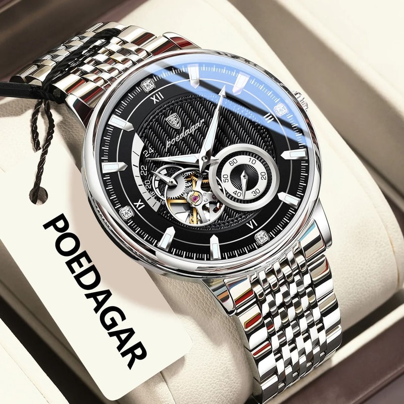 Hollow Tourbillon Mechanical Watch Luxury Luminous Automatic Stainless Steel Timepiece 12