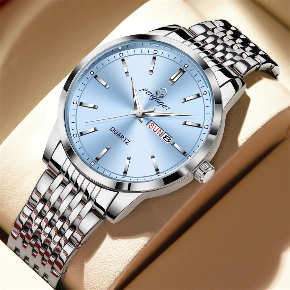 Luxury Stainless Steel Watch Waterproof Luminous Business Quartz Timepiece 0