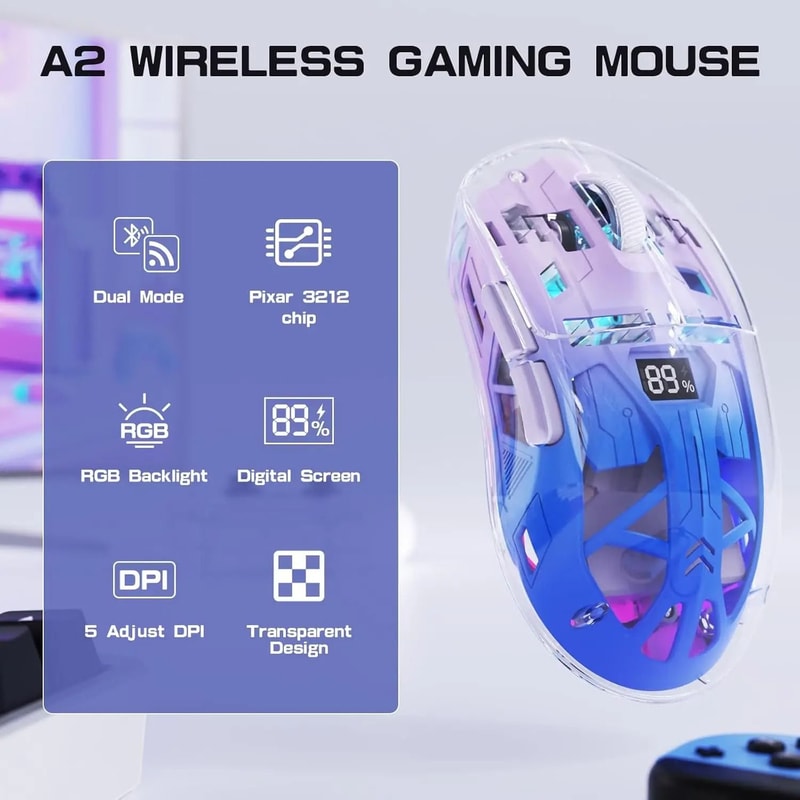 Transparent DualMode RGB Gaming Mouse With Digital Display 0