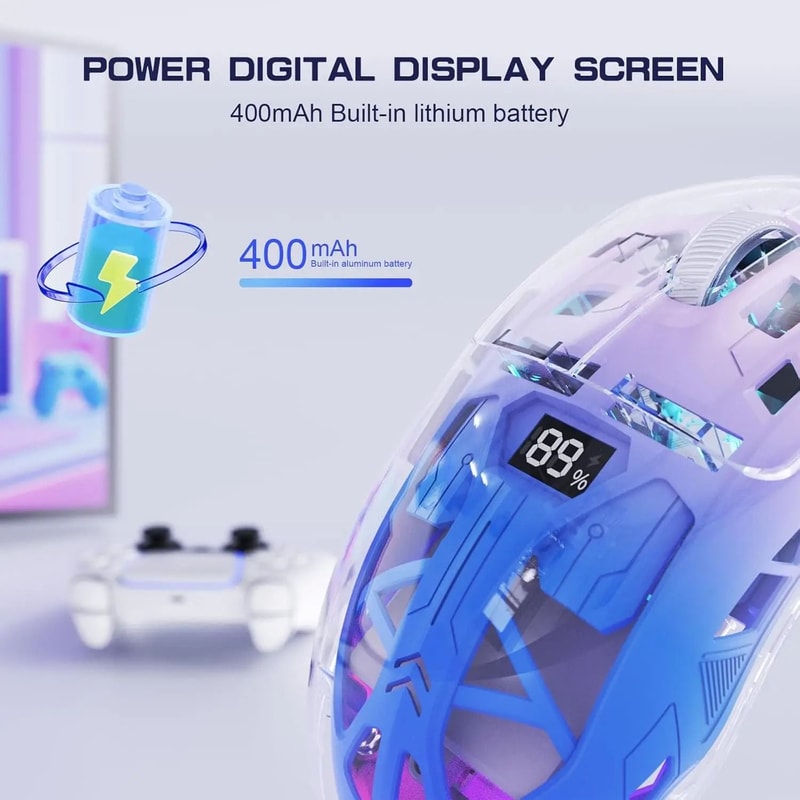 Transparent DualMode RGB Gaming Mouse With Digital Display 3