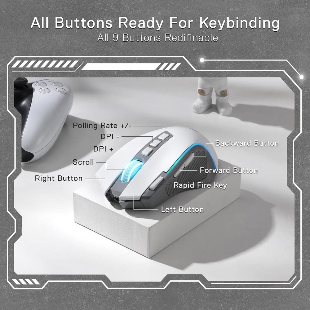 TriMode 9Button Wireless Gaming Mouse 4