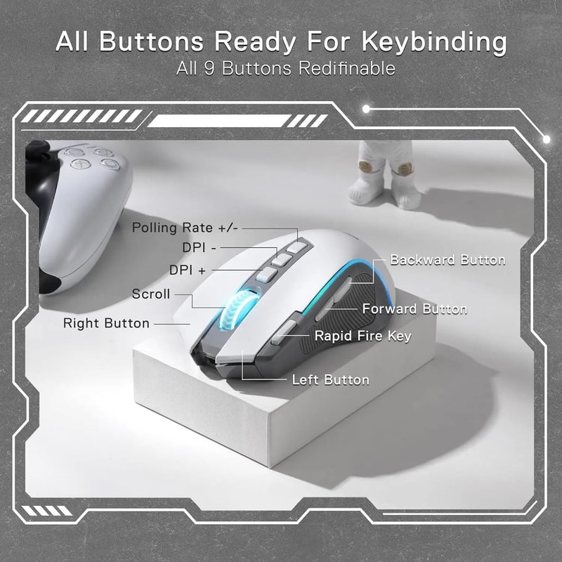 TriMode 9Button Wireless Gaming Mouse 4