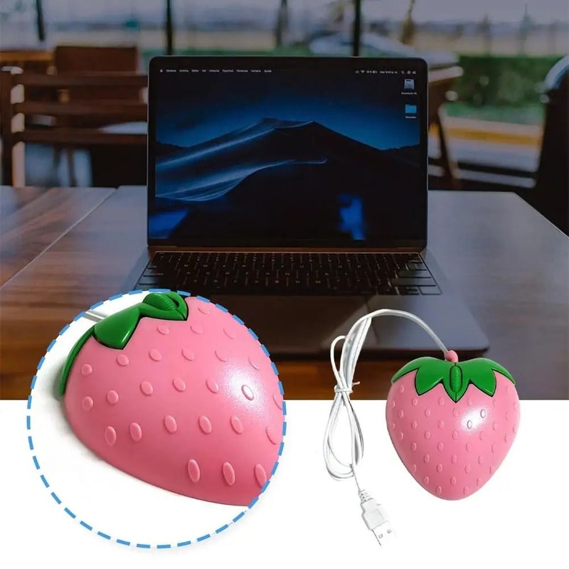 Creative Strawberry Shaped Mini Wired Mouse 0