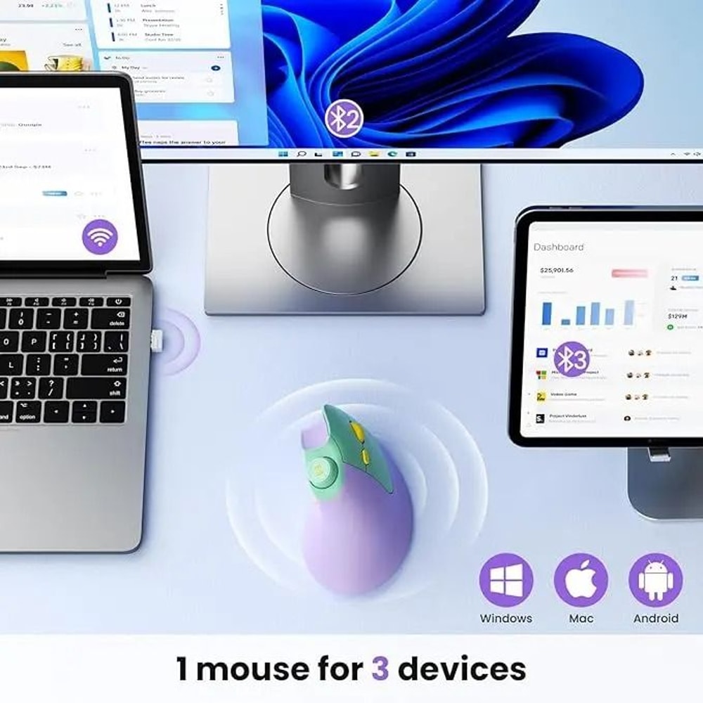 Ergonomic Vertical Wireless Mouse With MultiDevice Mastery 2