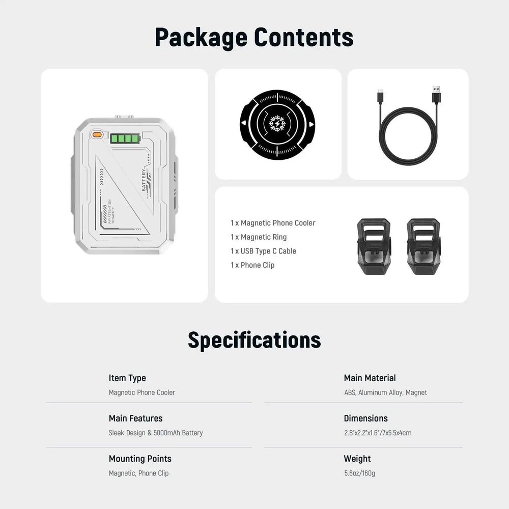 Magnetic Phone Cooler 5000mAh Power Bank Hybrid 6