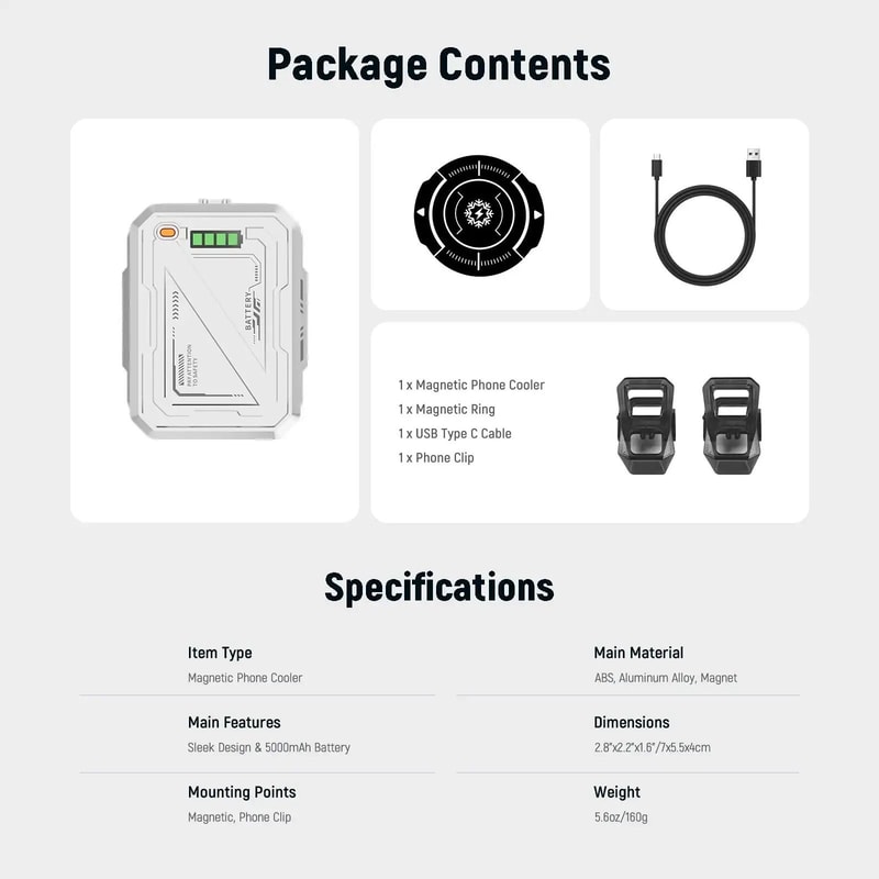 Magnetic Phone Cooler 5000mAh Power Bank Hybrid 6