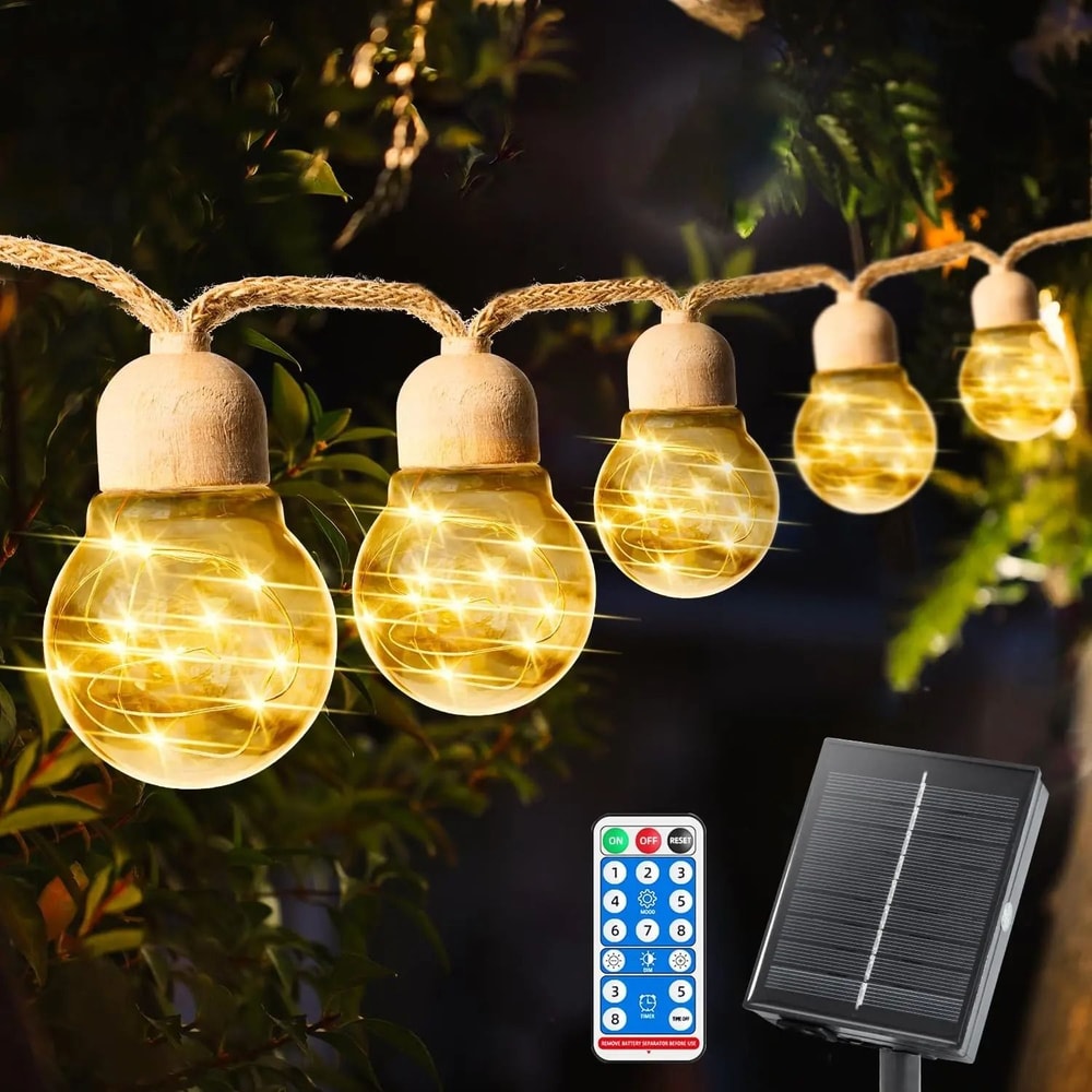 Rope Hemp Solar Patio String Lights 0