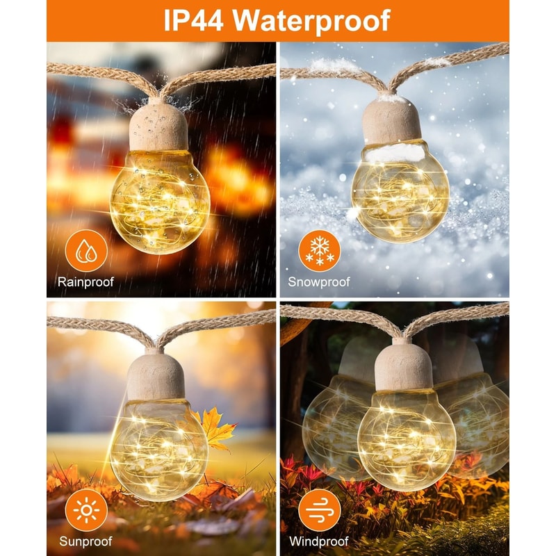 Rope Hemp Solar Patio String Lights 2