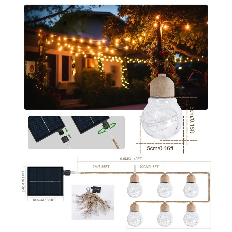 Rope Hemp Solar Patio String Lights 6