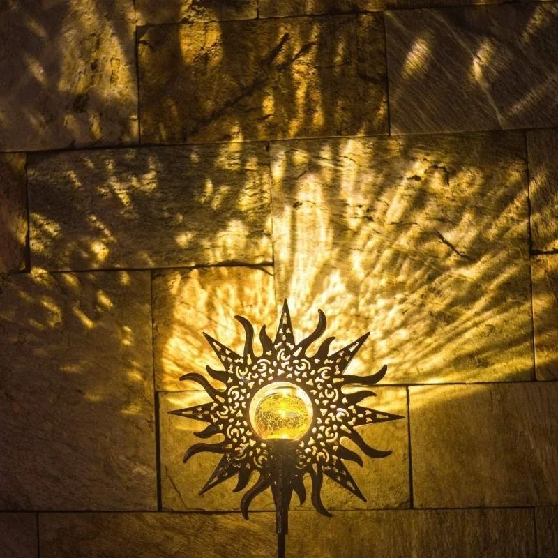 Solar Sun Statue Cracked Glass Garden Decor 6