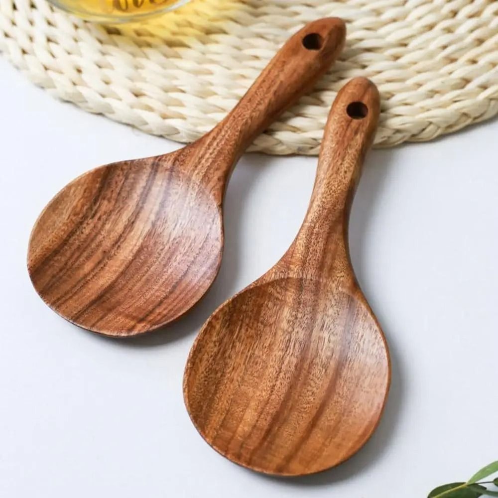 Handcrafted Teak Wood Rice Spoon Serving Paddle 0