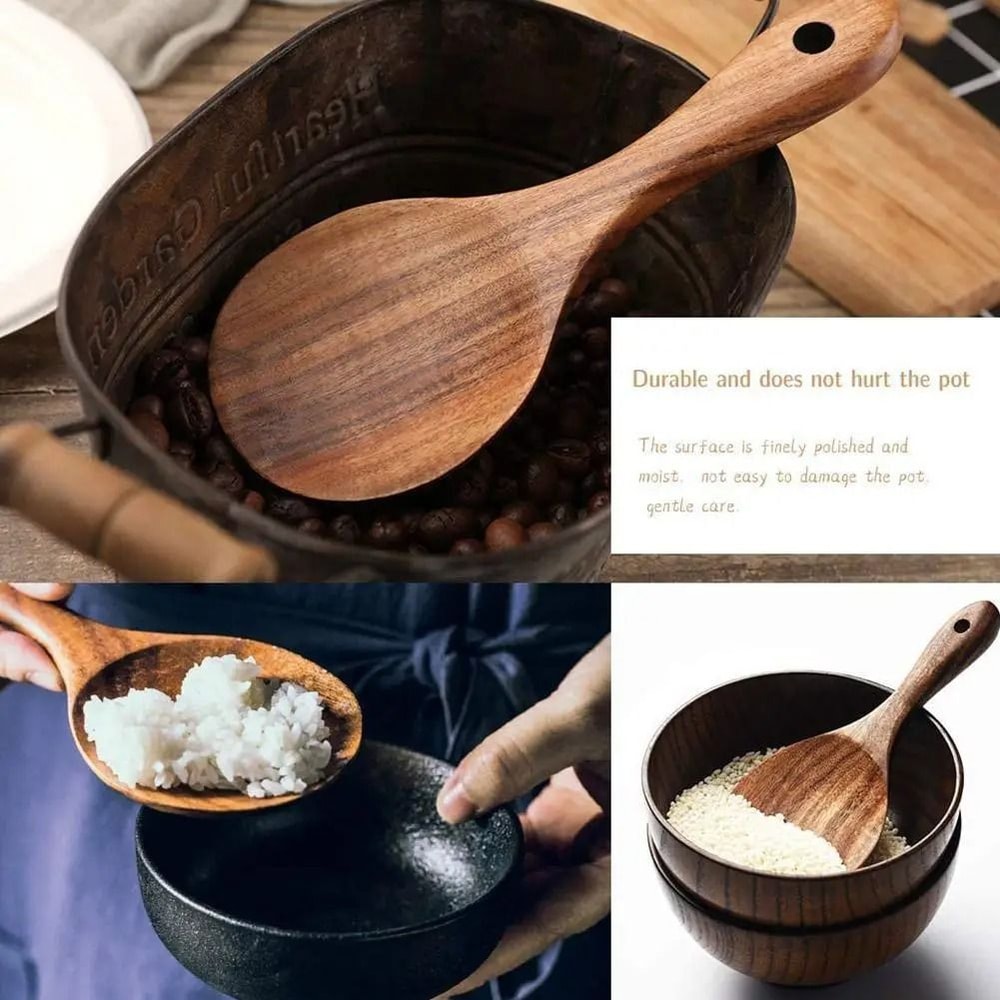 Handcrafted Teak Wood Rice Spoon Serving Paddle 5