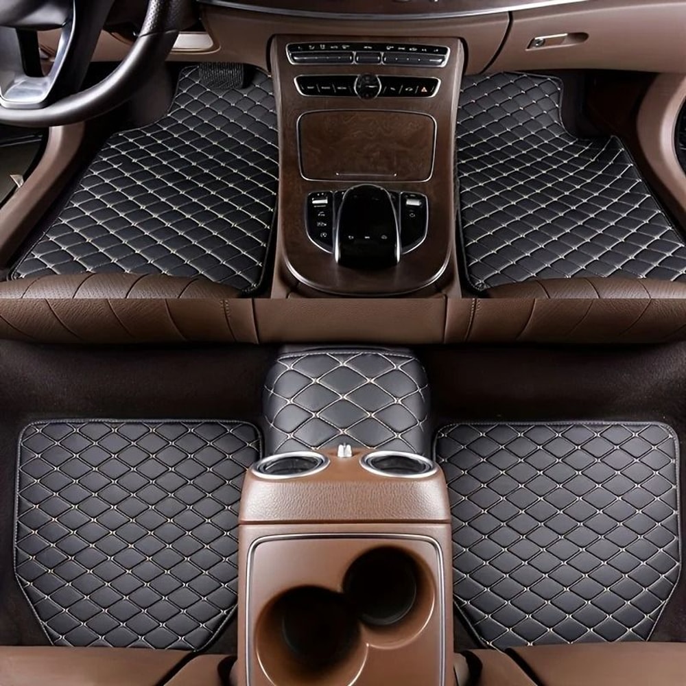 Elite Interior Defense Universal PU Leather Car Floor Mats 5Piece Complete Foot Pad Set 9