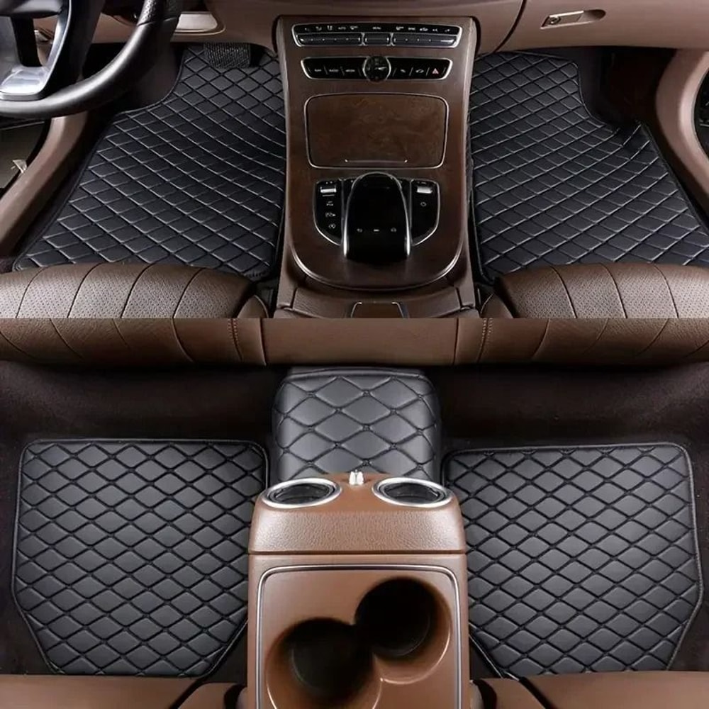 Elite Interior Defense Universal PU Leather Car Floor Mats 5Piece Complete Foot Pad Set 6