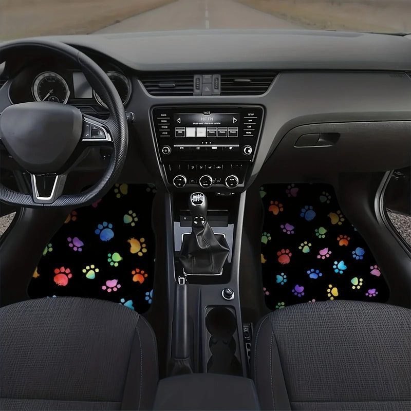Whimsical Paw Print Universal Car Floor Mats 4Piece NonSlip Interior Protection Set 4