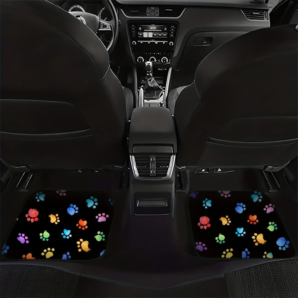 Whimsical Paw Print Universal Car Floor Mats 4Piece NonSlip Interior Protection Set 5