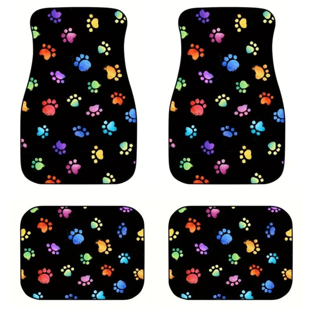 Whimsical Paw Print Universal Car Floor Mats 4Piece NonSlip Interior Protection Set 6