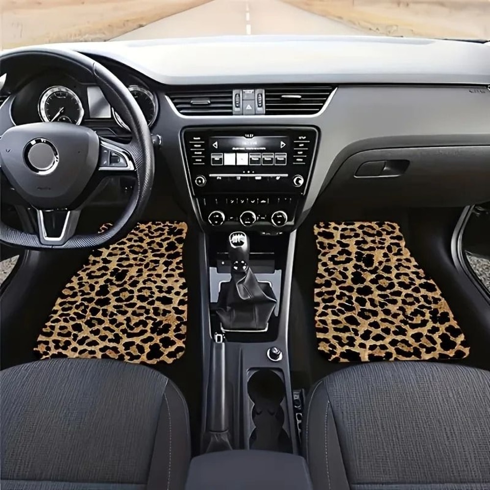 Bold Safari Universal Leopard Print Car Floor Mats 4Piece NonSlip Interior Shield 1