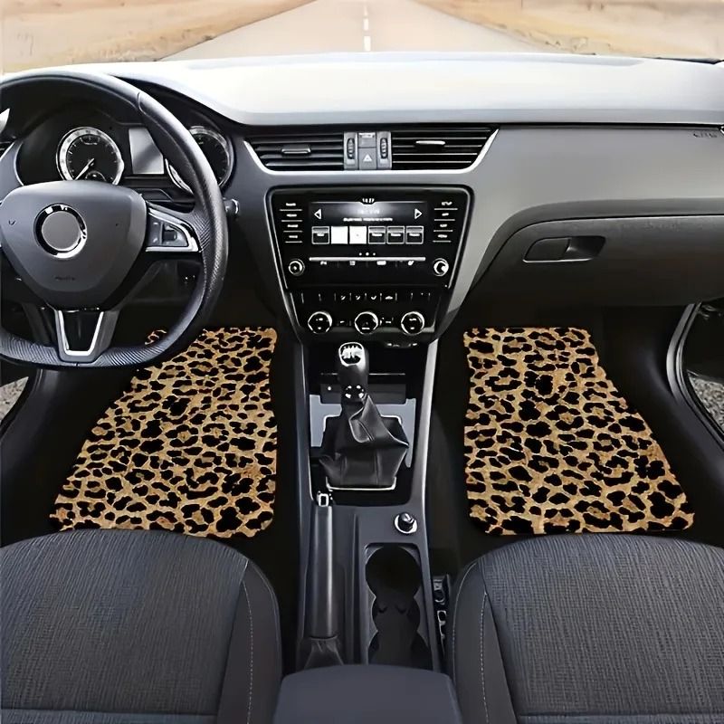 Bold Safari Universal Leopard Print Car Floor Mats 4Piece NonSlip Interior Shield 1