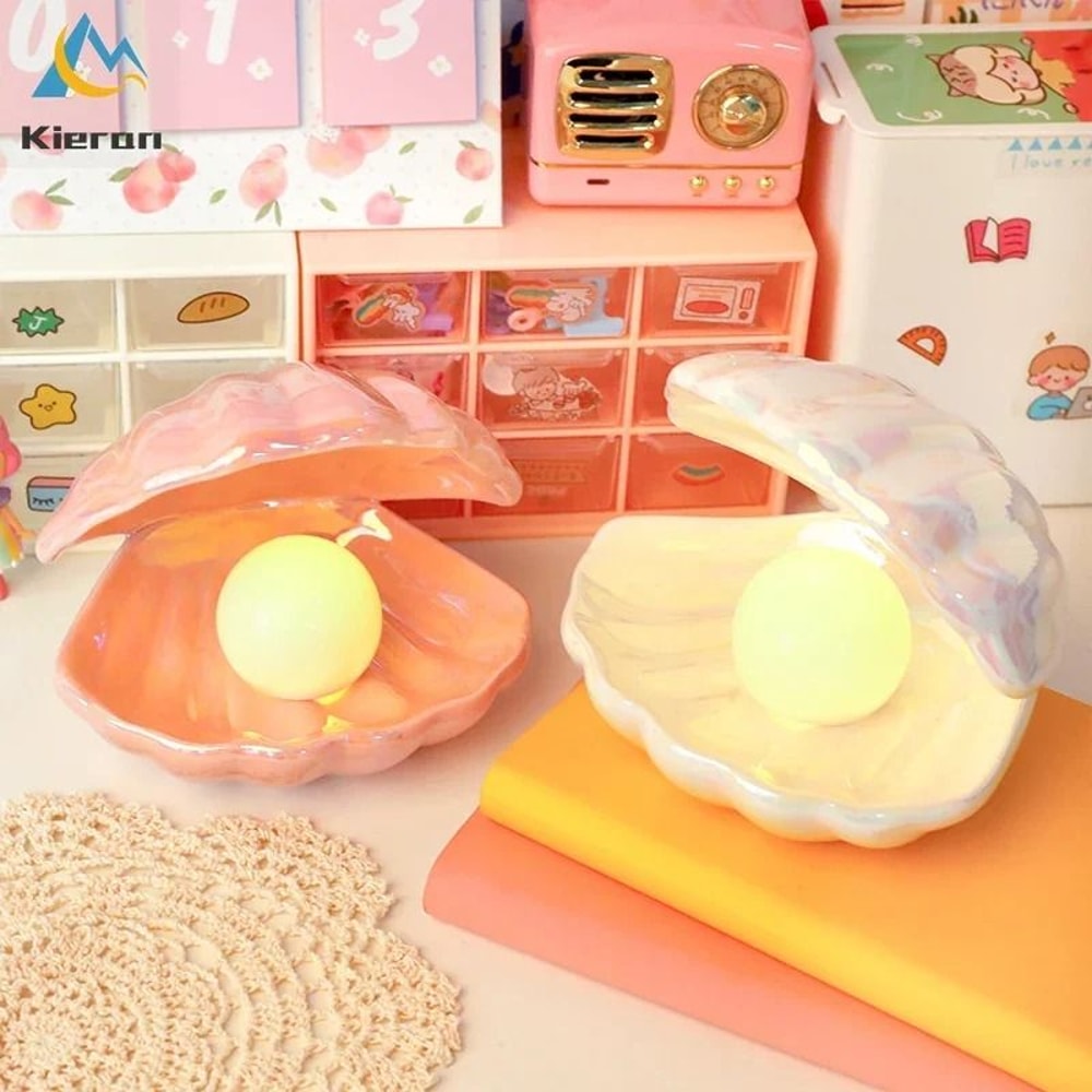 Gemini Said Nordic Ceramic Shell Pearl LED Lamp Modern Desktop Night Light 4