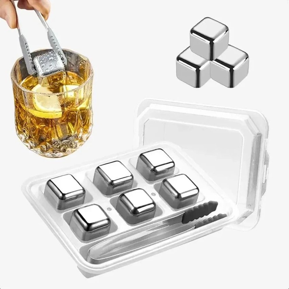 Chill Steel Reusable Whiskey Stones 6Piece Stainless Steel Ice Cube Set 0