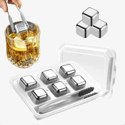 chill steel reusable whiskey stones – 6-piece stainless steel ice cube set