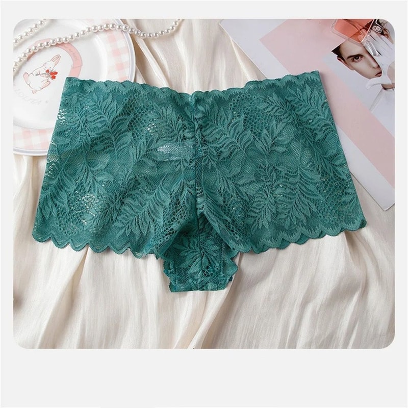 Lace Mesh Seamless Boyshorts Elegant Hollow Out Jacquard Underwear 11
