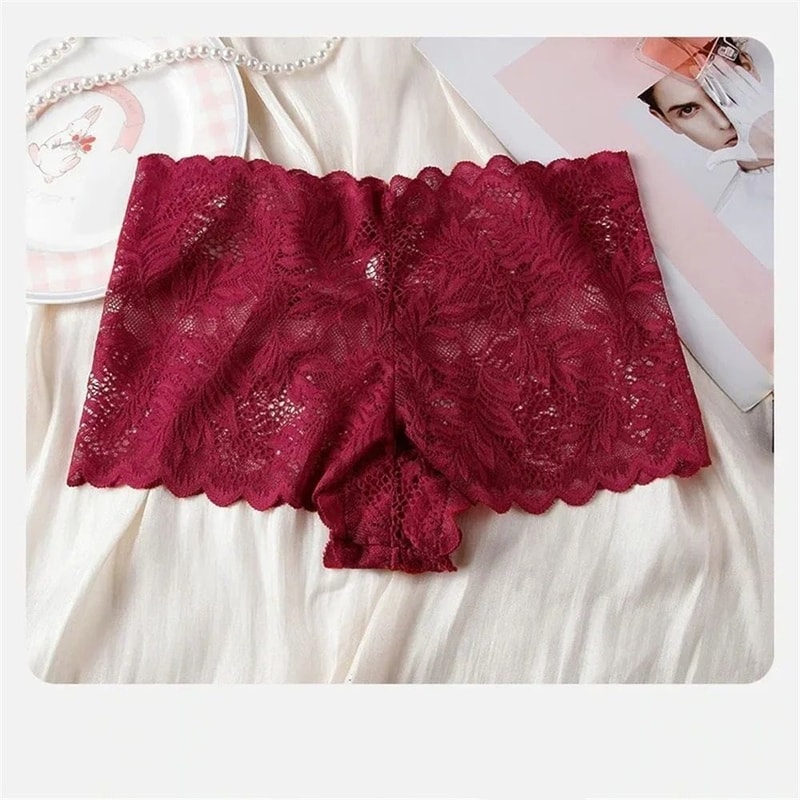 Lace Mesh Seamless Boyshorts Elegant Hollow Out Jacquard Underwear 4