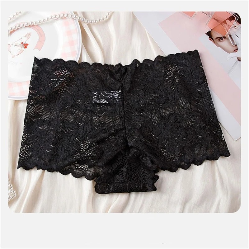 Lace Mesh Seamless Boyshorts Elegant Hollow Out Jacquard Underwear 7