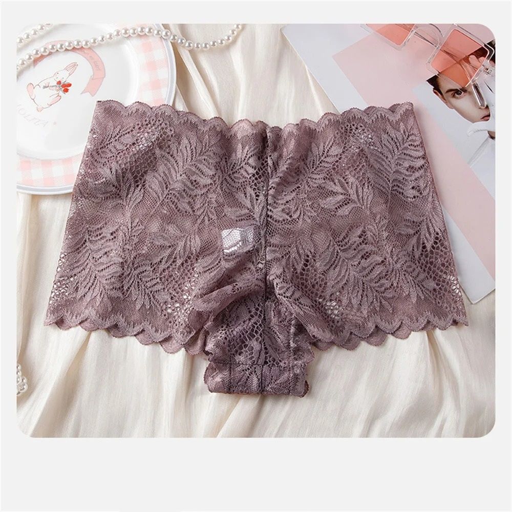 Lace Mesh Seamless Boyshorts Elegant Hollow Out Jacquard Underwear 12