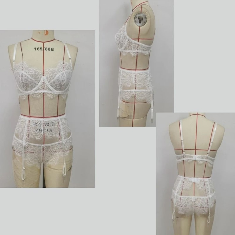 Floral Lace Erotic Lingerie 3Piece Sensual White Set 4
