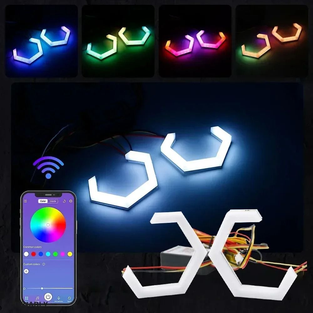 Hexagon RGB LED Angel Eyes Bluetooth AppControlled Halo Rings 1