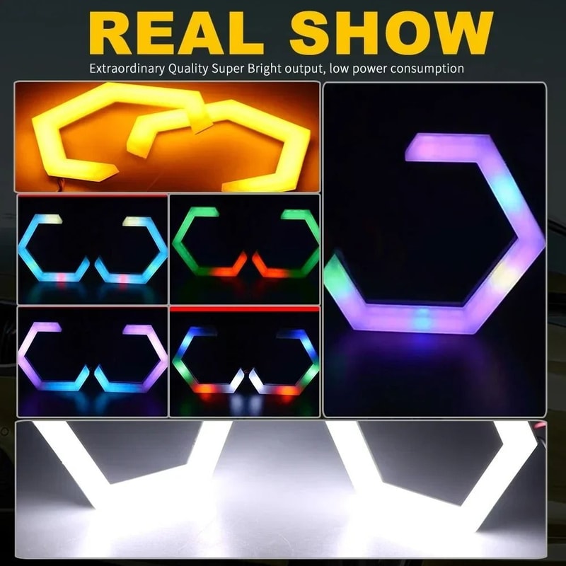 Hexagon RGB LED Angel Eyes Bluetooth AppControlled Halo Rings 2
