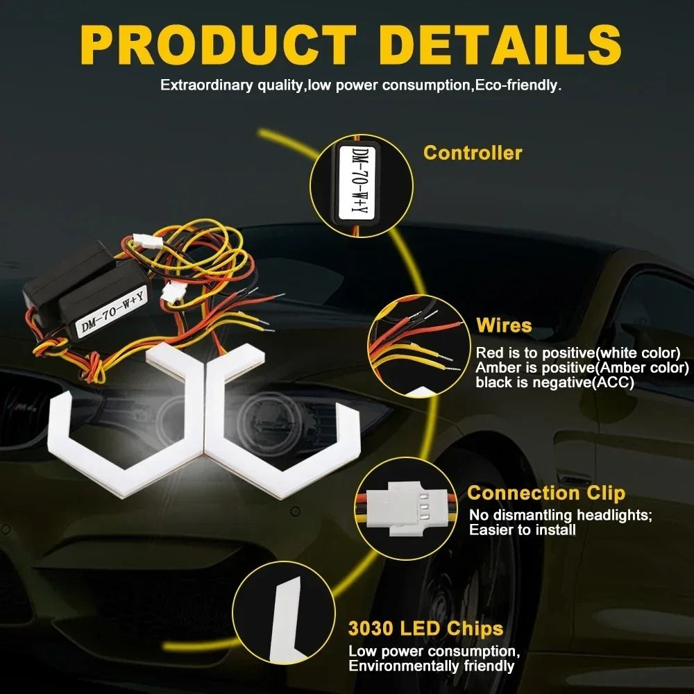 Hexagon RGB LED Angel Eyes Bluetooth AppControlled Halo Rings 3