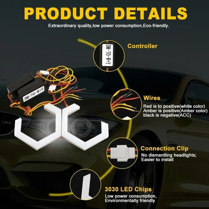 Hexagon RGB LED Angel Eyes Bluetooth AppControlled Halo Rings 3