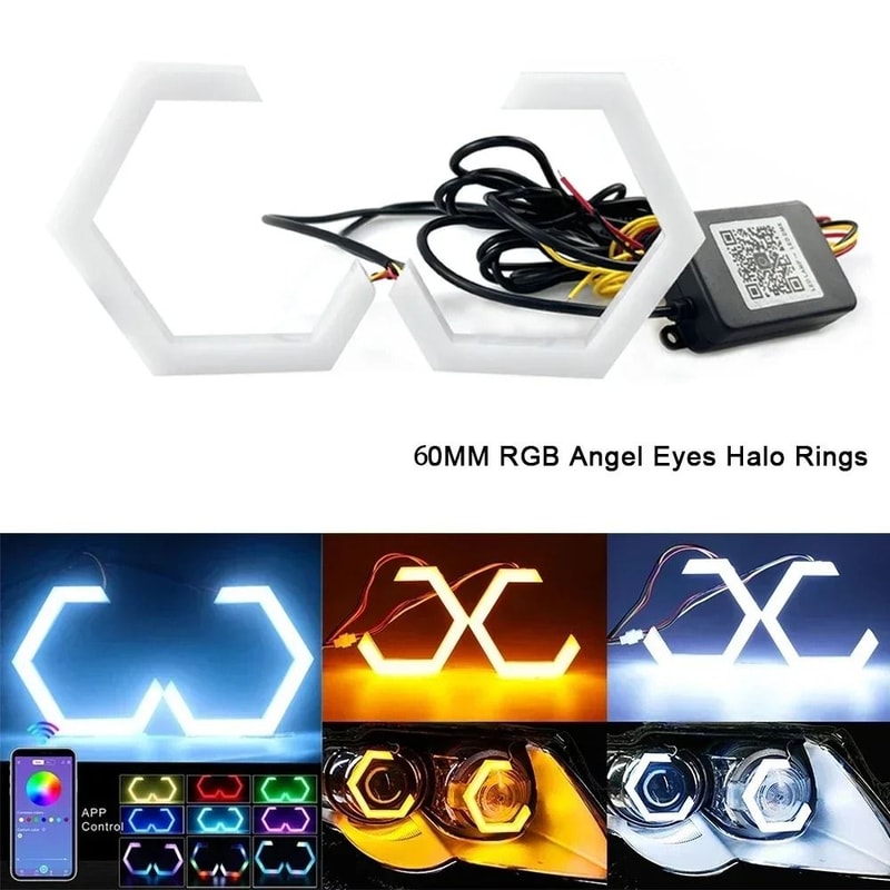 Hexagon RGB LED Angel Eyes Bluetooth AppControlled Halo Rings 6