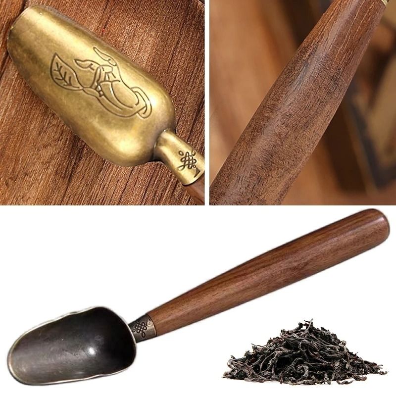 Ebony Wood Alloy Coffee Scoop Antique Style Tea Shovel Measuring Spoon 1