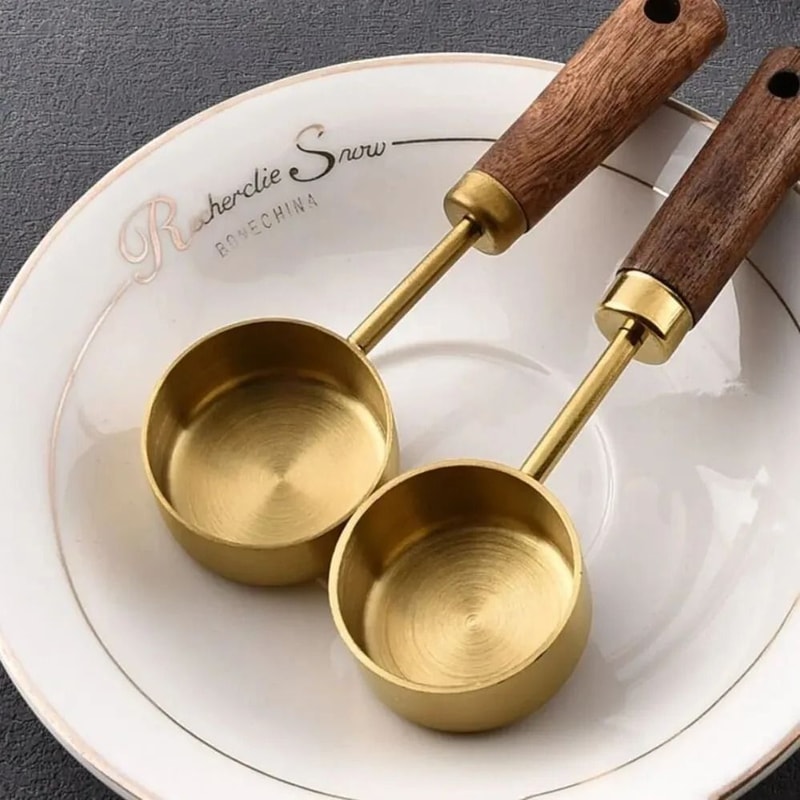 GoldPlated Professional Measuring Set Precision Baking Tools With Walnut Handles 0