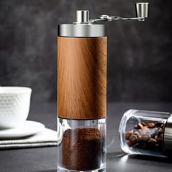 manual wood grain coffee grinder – portable stainless steel hand crank mill