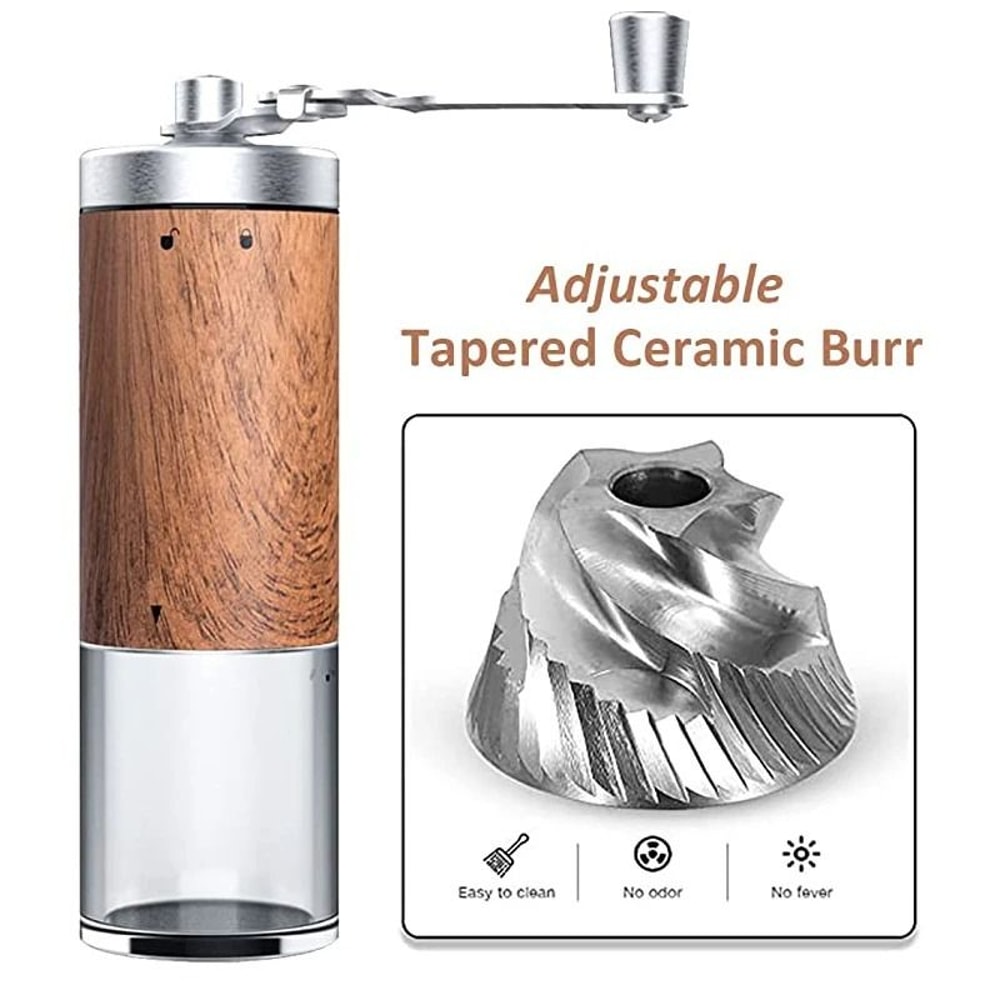 Manual Wood Grain Coffee Grinder Portable Stainless Steel Hand Crank Mill 3