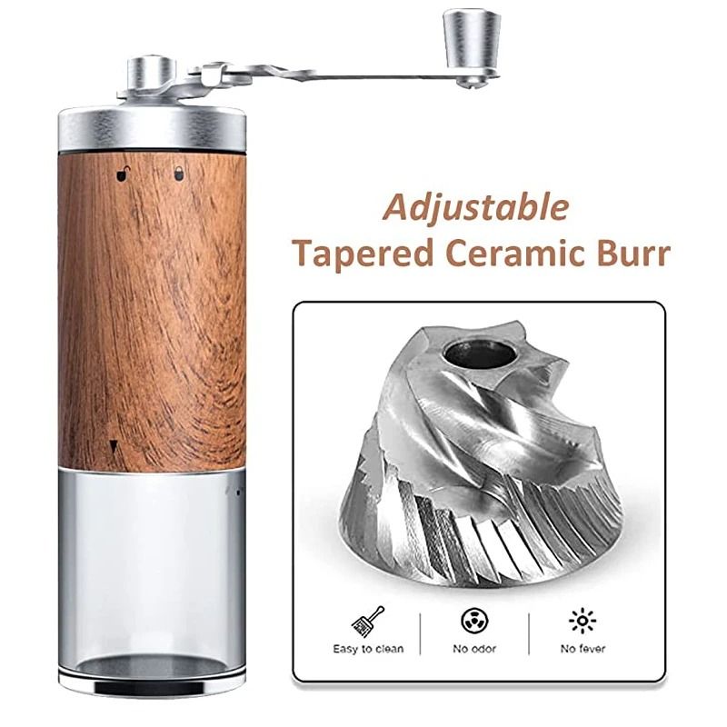 Manual Wood Grain Coffee Grinder Portable Stainless Steel Hand Crank Mill 3
