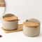 Japanese Style Ceramic Seasoning Jar Bamboo Lid Spice Storage With Spoon 0