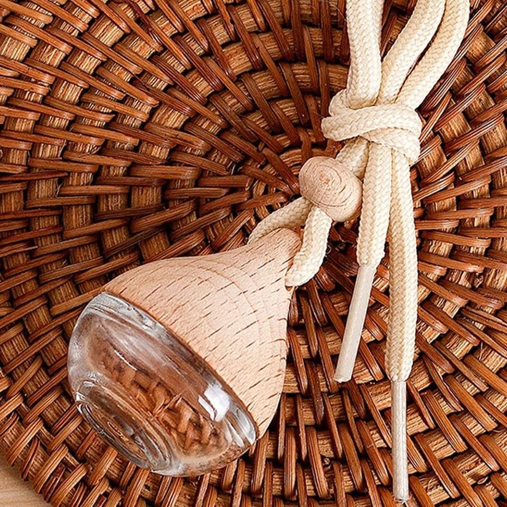 AuraDrive Refillable Car Pendant 6ml Glass Wood Essential Oil Diffuser 4