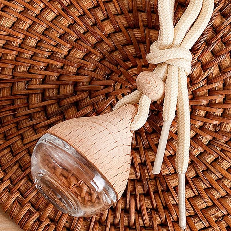 AuraDrive Refillable Car Pendant 6ml Glass Wood Essential Oil Diffuser 4