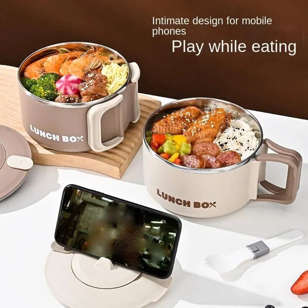 304 Stainless Steel Ramen Bowl Large Capacity Lunch Box With Lid 1