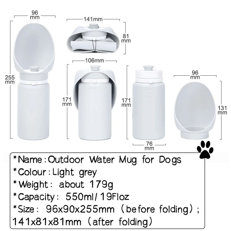 HydraFold Portable Pet Travel Bottle 550ml Folding Outdoor Walking Mug 6