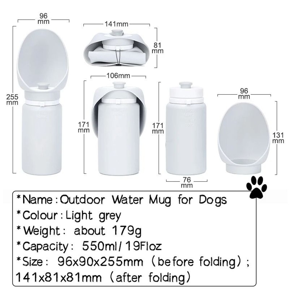 HydraFold Portable Pet Travel Bottle 550ml Folding Outdoor Walking Mug 7