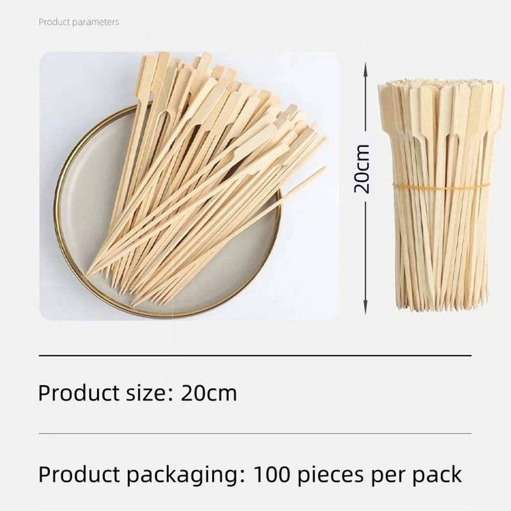 EcoFriendly Bamboo Skewer Set 100Piece MultiLength Barbecue Fruit Forks 10