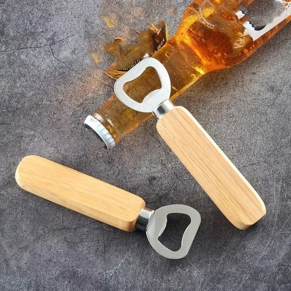Premium Stainless Steel Bottle Opener Ergonomic Wooden Handle Cap Opener 4